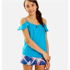 Lilly Pulitzer Girls Layne Knit Cold Shoulder Top Sparkling Blue 8-9